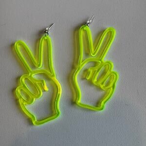 Neon Yellow pease sign earrings